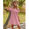 Zeagoo Womens Cotton Shirt Dress Summer Casual Short Sleeve Button Down Beach Cover Up Shirts with Pockets(Pink)