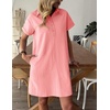 Zeagoo Womens Cotton Shirt Dress Summer Casual Short Sleeve Button Down Beach Cover Up Shirts with Pockets(Pink Orange)