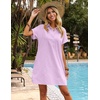 Zeagoo Womens Cotton Shirt Dress Summer Casual Short Sleeve Button Down Beach Cover Up Shirts with Pockets(Purple)