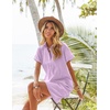 Zeagoo Womens Cotton Shirt Dress Summer Casual Short Sleeve Button Down Beach Cover Up Shirts with Pockets(Purple)