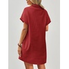 Zeagoo Womens Cotton Shirt Dress Summer Casual Short Sleeve Button Down Beach Cover Up Shirts with Pockets(Red)