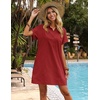 Zeagoo Womens Cotton Shirt Dress Summer Casual Short Sleeve Button Down Beach Cover Up Shirts with Pockets(Red)