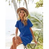 Zeagoo Womens Cotton Shirt Dress Summer Casual Short Sleeve Button Down Beach Cover Up Shirts with Pockets(Royal Blue)