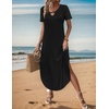 Zeagoo Womens Maxi Summer Dress with Pockets Casual Short Sleeve Sundress Trendy 2026 Curve Hem Long Dress(2601 A-black)