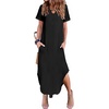 Zeagoo Womens Maxi Summer Dress with Pockets Casual Short Sleeve Sundress Trendy 2026 Curve Hem Long Dress(2601 A-black)