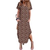 Zeagoo Womens Maxi Summer Dress with Pockets Casual Short Sleeve Sundress Trendy 2026 Curve Hem Long Dress(2601 Brown Floral)