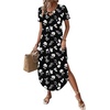 Zeagoo Womens Maxi Summer Dress with Pockets Casual Short Sleeve Sundress Trendy 2026 Curve Hem Long Dress(2602 Black Floral)