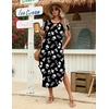 Zeagoo Womens Maxi Summer Dress with Pockets Casual Short Sleeve Sundress Trendy 2026 Curve Hem Long Dress(2602 Black Floral)