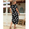 Zeagoo Womens Maxi Summer Dress with Pockets Casual Short Sleeve Sundress Trendy 2026 Curve Hem Long Dress(2602 Black Floral)