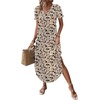 Zeagoo Womens Maxi Summer Dress with Pockets Casual Short Sleeve Sundress Trendy 2026 Curve Hem Long Dress(2602 Brown Flower)