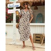 Zeagoo Womens Maxi Summer Dress with Pockets Casual Short Sleeve Sundress Trendy 2026 Curve Hem Long Dress(2602 Brown Flower)