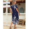 Zeagoo Womens Maxi Summer Dress with Pockets Casual Short Sleeve Sundress Trendy 2026 Curve Hem Long Dress(2602 Navy Floral)