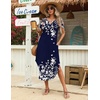 Zeagoo Womens Maxi Summer Dress with Pockets Casual Short Sleeve Sundress Trendy 2026 Curve Hem Long Dress(2602 Navy Floral)