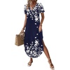 Zeagoo Womens Maxi Summer Dress with Pockets Casual Short Sleeve Sundress Trendy 2026 Curve Hem Long Dress(2602 Navy Floral)