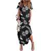 Zeagoo Womens Maxi Summer Dress with Pockets Casual Short Sleeve Sundress Trendy 2026 Curve Hem Long Dress(Black-leaf-printed)