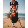 Zeagoo Womens Maxi Summer Dress with Pockets Casual Short Sleeve Sundress Trendy 2026 Curve Hem Long Dress(Black-printed-01)
