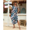 Zeagoo Womens Maxi Summer Dress with Pockets Casual Short Sleeve Sundress Trendy 2026 Curve Hem Long Dress(Leaf-printed-01)