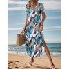 Zeagoo Womens Maxi Summer Dress with Pockets Casual Short Sleeve Sundress Trendy 2026 Curve Hem Long Dress(Leaf-printed-01)