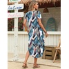 Zeagoo Womens Maxi Summer Dress with Pockets Casual Short Sleeve Sundress Trendy 2026 Curve Hem Long Dress(Leaf-printed-01)
