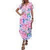 Zeagoo Womens Maxi Summer Dress with Pockets Casual Short Sleeve Sundress Trendy 2026 Curve Hem Long Dress(Pink Floral-02)