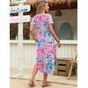 Zeagoo Womens Maxi Summer Dress with Pockets Casual Short Sleeve Sundress Trendy 2026 Curve Hem Long Dress(Pink Floral-02)