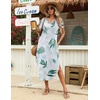 Zeagoo Womens Maxi Summer Dress with Pockets Casual Short Sleeve Sundress Trendy 2026 Curve Hem Long Dress(White-leaf-printed)