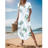 Zeagoo Womens Maxi Summer Dress with Pockets Casual Short Sleeve Sundress Trendy 2026 Curve Hem Long Dress(White-leaf-printed)