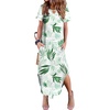 Zeagoo Womens Maxi Summer Dress with Pockets Casual Short Sleeve Sundress Trendy 2026 Curve Hem Long Dress(White-leaf-printed)