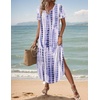 Zeagoo Womens Maxi Summer Dress with Pockets Casual Short Sleeve Sundress Trendy 2026 Curve Hem Long Dress(White-printed)