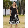 Zeagoo Womens Summer A-Line Dress with Pockets Mini Short Sleeve Dresses Flowy Beach Swing Dress 2026 Vacation Travel(Black Flowers)