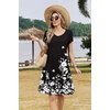 Zeagoo Womens Summer A-Line Dress with Pockets Mini Short Sleeve Dresses Flowy Beach Swing Dress 2026 Vacation Travel(Black Flowers)