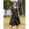 Zeagoo Womens Summer A-Line Dress with Pockets Mini Short Sleeve Dresses Flowy Beach Swing Dress 2026 Vacation Travel(Black Print)