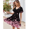 Zeagoo Womens Summer Dress Casual Swing Sundresses Floral Ruffle Short Sleeve Wedding Guest Dress Beach Mini Dress 2026(A02-pink Black Floral)