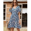 Zeagoo Womens Summer Dress Casual Swing Sundresses Floral Ruffle Short Sleeve Wedding Guest Dress Beach Mini Dress 2026(Blue Floral)