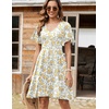 Zeagoo Womens Summer Dress Casual Swing Sundresses Floral Ruffle Short Sleeve Wedding Guest Dress Beach Mini Dress 2026(Yellow White Floral)