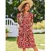 Zeagoo Womens Summer Dress Mini Petal Short Sleeve Dresses Pleated Button Down V Neck Floral Beach Swing Vacation Dress 2026(01-floral Red White)