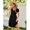 Zeagoo Womens Summer Dress Mini Petal Short Sleeve Dresses Pleated Button Down V Neck Floral Beach Swing Vacation Dress 2026(Black)