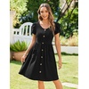 Zeagoo Womens Summer Dress Mini Petal Short Sleeve Dresses Pleated Button Down V Neck Floral Beach Swing Vacation Dress 2026(Black)