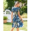 Zeagoo Womens Summer Dress Mini Petal Short Sleeve Dresses Pleated Button Down V Neck Floral Beach Swing Vacation Dress 2026(Blue Leaf)