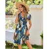 Zeagoo Womens Summer Dress Mini Petal Short Sleeve Dresses Pleated Button Down V Neck Floral Beach Swing Vacation Dress 2026(Blue Leaf)
