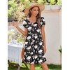 Zeagoo Womens Summer Dress Mini Petal Short Sleeve Dresses Pleated Button Down V Neck Floral Beach Swing Vacation Dress 2026(Floral Black White)