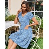 Zeagoo Womens Summer Dress Mini Petal Short Sleeve Dresses Pleated Button Down V Neck Floral Beach Swing Vacation Dress 2026(Floral Blue)