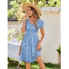 Zeagoo Womens Summer Dress Mini Petal Short Sleeve Dresses Pleated Button Down V Neck Floral Beach Swing Vacation Dress 2026(Floral Blue)