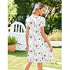 Zeagoo Womens Summer Dress Mini Petal Short Sleeve Dresses Pleated Button Down V Neck Floral Beach Swing Vacation Dress 2026(Floral White)