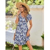 Zeagoo Womens Summer Dress Mini Petal Short Sleeve Dresses Pleated Button Down V Neck Floral Beach Swing Vacation Dress 2026(Floral White Blue)
