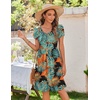 Zeagoo Womens Summer Dress Mini Petal Short Sleeve Dresses Pleated Button Down V Neck Floral Beach Swing Vacation Dress 2026(Leaf Blue Red)