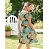Zeagoo Womens Summer Dress Mini Petal Short Sleeve Dresses Pleated Button Down V Neck Floral Beach Swing Vacation Dress 2026(Leaf Blue Red)