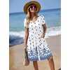 Zeagoo Womens Summer Dress Mini Petal Short Sleeve Dresses Pleated Button Down V Neck Floral Beach Swing Vacation Dress 2026(Yg1)