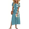 Zeagoo Summer Dresses for Women 2026 Maxi Dresses Vacation Sundress Short Sleeve Casual Sundresses Split Dress with Pockets(01-blue)