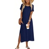Zeagoo Summer Dresses for Women 2026 Maxi Dresses Vacation Sundress Short Sleeve Casual Sundresses Split Dress with Pockets(A01-navy)